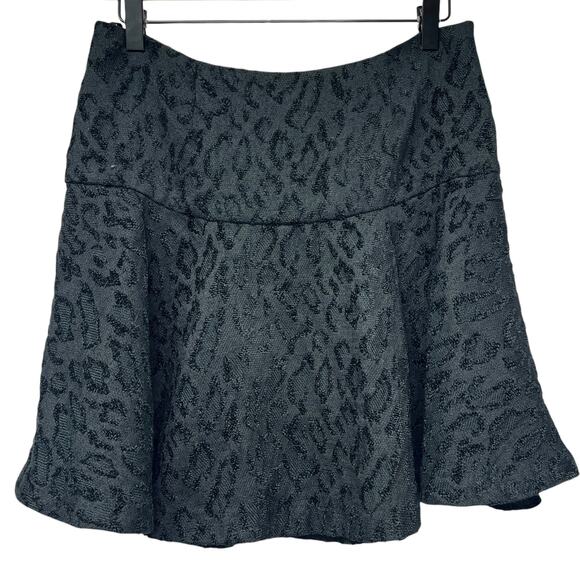 Free People Black Chenille Cheetah Print Mini A Line Skirt Size Medium 8 10 - Picture 2 of 6